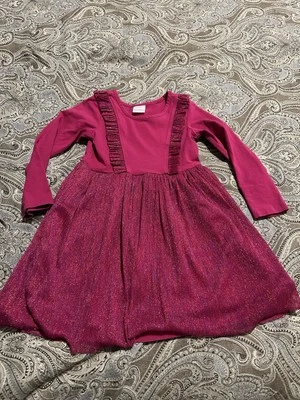 Hanna Andersson Long Sleeve Pink Dress With Sparkly Overlay 100 Cm/4 - Image 1 of 4