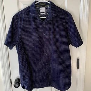 Denim&Flower Herren Blau/Rosa Muster Kurzarm Knopfleiste Slim Fit Größe Large - Bild 1 von 10