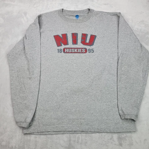 NIU Shirt Adult Large Grey Long Sleeve Crew NCAA Northern Illinois Huskies Team Cover