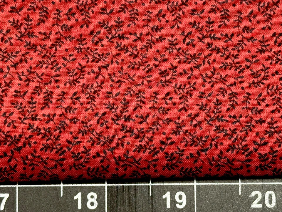 Tina Scrap 9”x21” Red Vine Leaf Tiny Flower Floral OOP Calico Cotton Fabric - Image 1 of 1