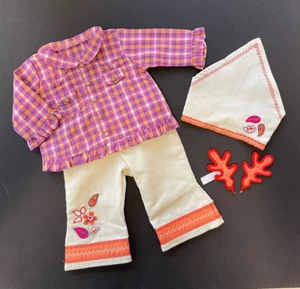 American Girl Bitty Baby Twins 2003 Harvest Plaid Shirt Pants Scarf 2 Leaves - Picture 1 of 5