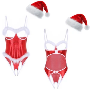 Womens Leotard Glossy Bodysuit Bra Top Lingerie Hollow Out Clubwear Crotchless - Picture 1 of 9