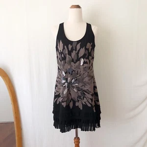Ted Baker Dress Size 2 AU 10/US 6 Black Silk Beaded Short Mini Altered Cocktail - Picture 1 of 10