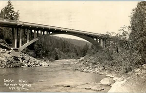 RPPC CALIFORNIA REDWOOD HIGHWAY SMITH RIVER BRIDGE 1931 REAL PHOTO POSTCARD C7 - Picture 1 of 2