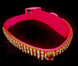 14" PINK 5/8" WIDE DOG COLLAR W/SWAROVSKI CRYSTALS❤ONE OF A KIND❤SHIH-TZU POODLE - Picture 1 of 6