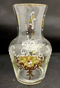 "Vaso in vetro trasparente floreale dipinto a mano fiori oro impreziosito finitura oro 5 3/8" - Foto 1 di 4