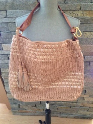 NWT Beverly Feldman - Woven Leather Slouchy Handbag - Large - Pale Pink - Image 1 of 4