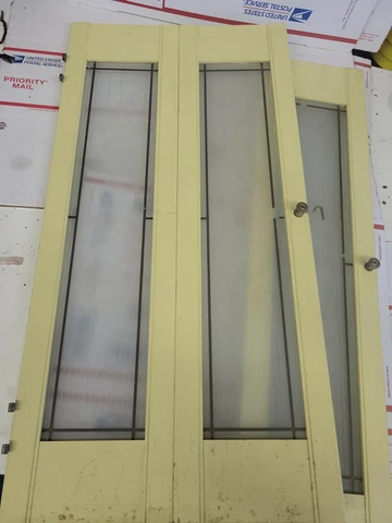 Vtg pair Wood Window Bi-Fold Panels Shutters Frosted glass restoration rare (e5) Cover