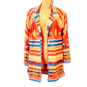 Miss Look Multi Color Print Waffle Knit Cardigan Top Size Medium - Picture 1 of 4
