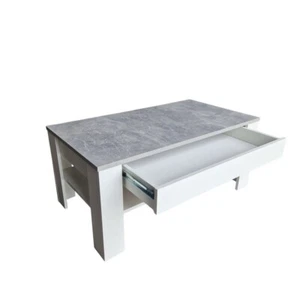 Couchtisch Wohnzimmertisch Ewa 100 x 54 cm  Weiß mit Schublade Beton Platte Neu - Bild 1 von 8