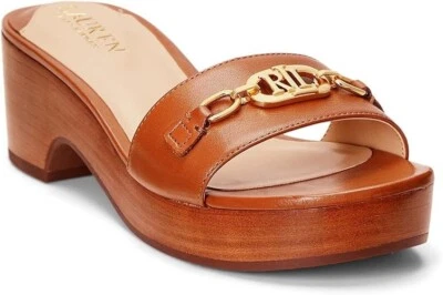 Sandalias para mujer Lauren Ralph Lauren Roxanne de cuero sin cordones, tostadas talla 9,5 M Foto 1 de 4
