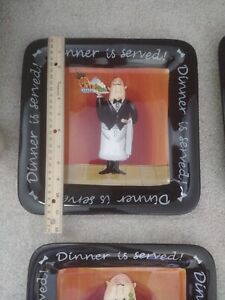 (4) Tracy Flickinger “Dinner Is Served” Plate 11 " Bistro Waiters 