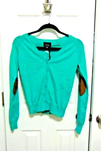 NWT Womens Juniors Long Sleeve Cardigan Sweater Elbow Patches Size Small #1 - Picture 1 of 3