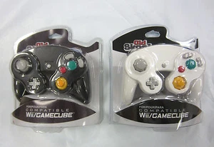 Old Skool Black & White Wired Dual Analog Controller Set for Game Cube and Wii - Picture 1 of 1