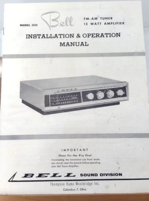 Amplificador de Tubo Bell Modelo 2521 Manual de Instalación y Operación Original Foto 1 de 2
