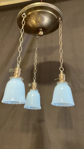 Antique 3 Light Chandelier Ceiling Light Fixture Milk Glass Shades Copper Bronze Cover