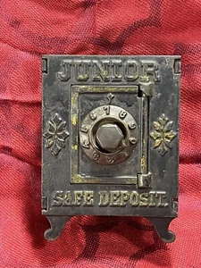 Vtg Metal Bank Junior SAFE Deposit Cast Iron Toy Bank 2 Number Combination knob - Picture 1 of 12