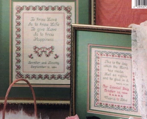 Cross StitchWedding Record Roses Hearts Pink Green Prayer Unity OOP - Picture 1 of 6