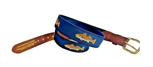 Leather Man LTD Mens Size 40 Canvas Fish Sport Belt Fish Hand Made USA Leather - Picture 1 of 10