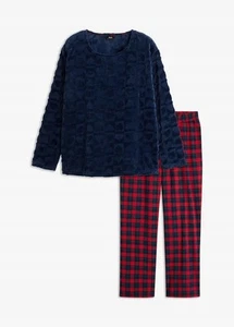Fleece Pyjama mit Flanellhose Gr. 52/54 Dunkelblau Rot Kariert Schlafanzug Neu - Bild 1 von 1