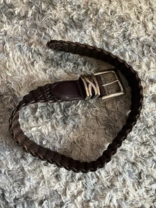 Vtg 90s BRIGHTON Womens Small 28 Brown Braided Leather Silver Buckle Belt Aged - Bild 1 von 6