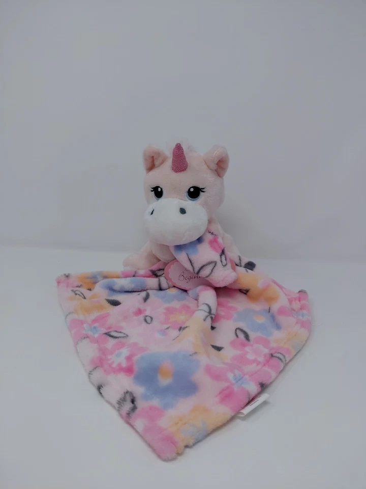 Little Beginnings Bebé Unicornio Rosa Floral Lovey Manta de Seguridad Felpa Foto 1 de 4