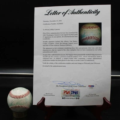 1960 Washington Senators Team Signed Baseball Killebrew +26 PSA/DNA LOA AZ028 - Image 1 of 4