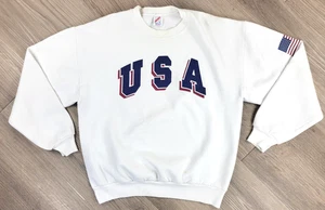 Vintage Jerzees Crewneck Sweatshirt Women's Large White U.S.A. Theme 90's - Picture 1 of 6