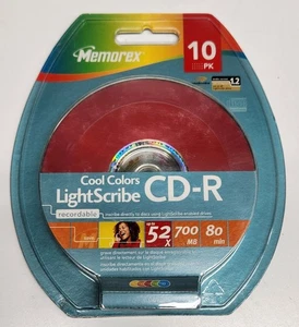 Memorex Cool Colors Light Scribe CD-R 700 MB 80 Min 52X, 10 Pack Brand New - Picture 1 of 6