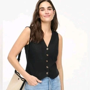 Nwt J. Crew Button Front Linen Blend Vest in Black Women’s Size 2  - Picture 1 of 4