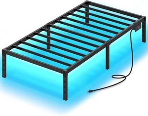 Rolanstar Bettgestell 90 x 200 cm, Einzelbett mit LED, USB Ladestation - Bild 1 von 8