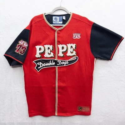 Vintage Pepe Jeans Double Dogs 73 Baseball Jersey Red Black Size Large - Image 1 of 3