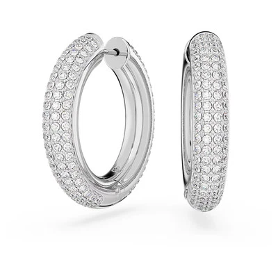 Swarovski Crystal Dextera Hoop Earrings, Medium, White, Rhodium Plated 5651392 - Image 1 of 4