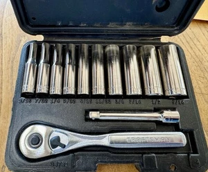 Craftsman 9 34781 12 pc 1/4" Drive SAE Deep Socket Wrench Set Ratchet Hard Case - Picture 1 of 3