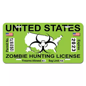 Zombie Hunting Permit Green United States Biohazard Response Team License Plate - Picture 1 of 1