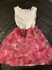 Children’s Place White Pink Floral Lined Spring Easter Dress Size S 5/6 w/ Belt - Picture 1 of 6