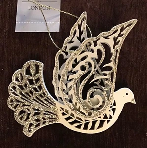 Gisela Graham Cream & Gold Fretwork Wooden Dove Christmas Decoration ~ app 12cm - Picture 1 of 2