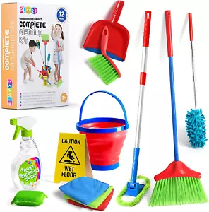 Play22 Kids Cleaning Set 12 Piece - Toy Cleaning Set Includes Broom, Mop, Brush, - Picture 1 of 12