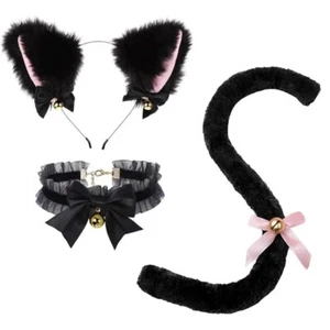 Set Cosplay Orecchie e Coda da Gatto con nastro Bowknot campana peluche orecchie - Imagen 1 de 9