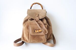 Authentic GUCCI Bamboo Suede Leather Backpack Bag #17133