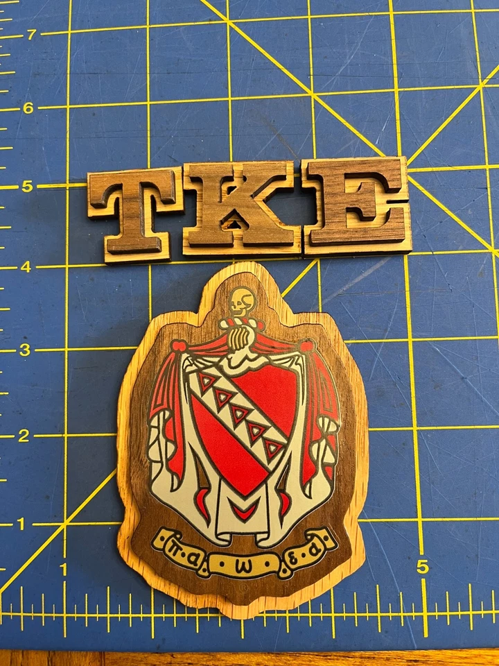 Tau Kappa Epsilon Double Raised Wood Letters (1") and Crest (3.5") Combo - Image 1 of 1