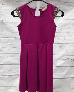 Soprano Girl Purple Dress Sz 8 Embellished Cap Sleeves Keyhole Back Front Pleats - Picture 1 of 5