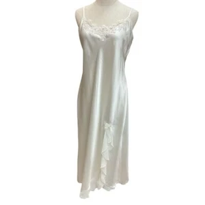 Linea Donatello Cream Satin Peignoir Lace Ruffle Slit Bridal Sleepwear Size L - Picture 1 of 18