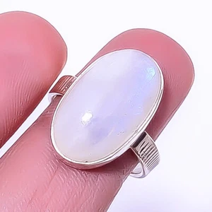 Rainbow Moonstone - Bihar Gemstone 925 Sterling Silver Jewelry Ring s.7.5 A364 - Picture 1 of 1