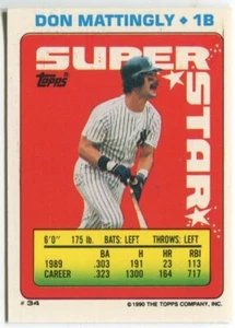 1990 Topps Sticker Card #34 Don Mattingly New York Yankees (Sticker #92) - Picture 1 of 2