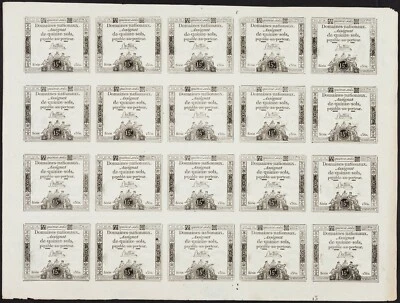 [AU Uncut Sheet of 20] 1792 France 15 Soles P-A65 - Image 1 of 2