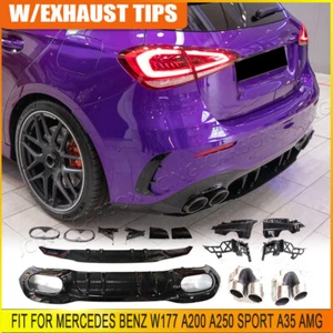 For Benz W177 A200 A250 Sport A35 Rear Bumper Diffuser Lip W/Exhaust Tips - Picture 1 of 14