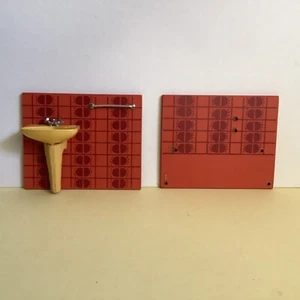 Vintage Lundby Dolls House Bathroom Basin with Towel Rail & Spare Red Tiles - Picture 1 of 5
