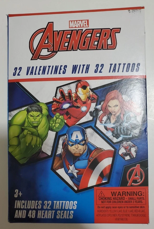 Marvel Avengers Superheroes Kid’s Classroom 32 tarjetas/tatuajes de San Valentín niño Foto 1 de 2