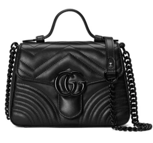 NEW! GUCCI MARMONT TOP HANDLE MATELASSE BLACK SHOULDER CROSSBODY BAG AUTHENTIC - Picture 1 of 13